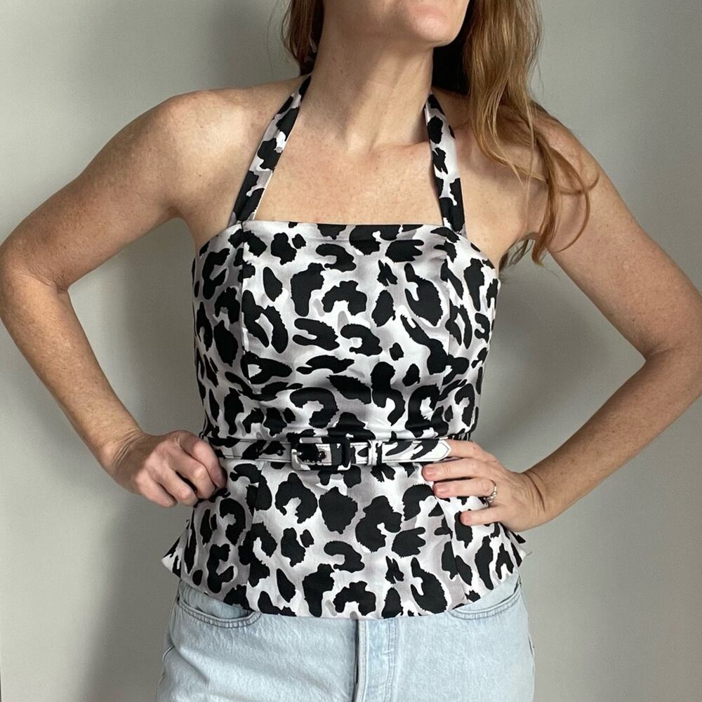 Vintage y2K 90s Animal Print Pencil skirt Top Set Black Grey Sexy Vampy Clubwear